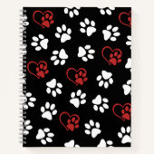Patroon van poten, witte poten, rode poten, harten notitieboek (Voorkant)