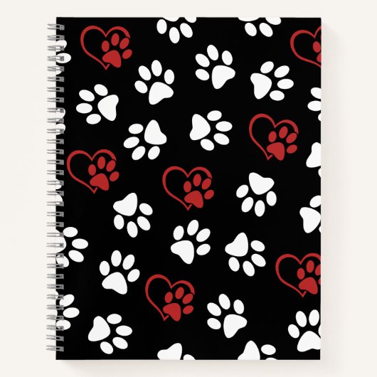 Patroon van poten, witte poten, rode poten, harten notitieboek (Voorkant)