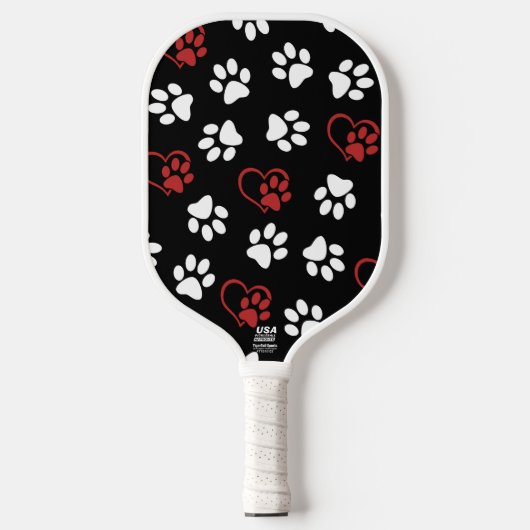 Patroon van poten, witte poten, rode poten, harten pickleball paddle (Voorkant)