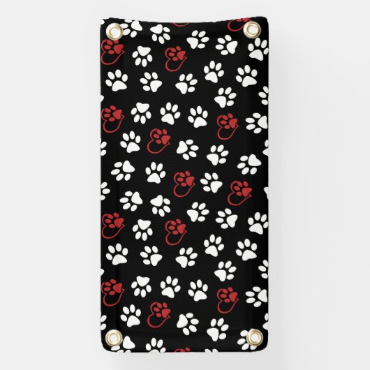 Patroon van poten, witte poten, rode poten, harten spandoek (Verticaal)