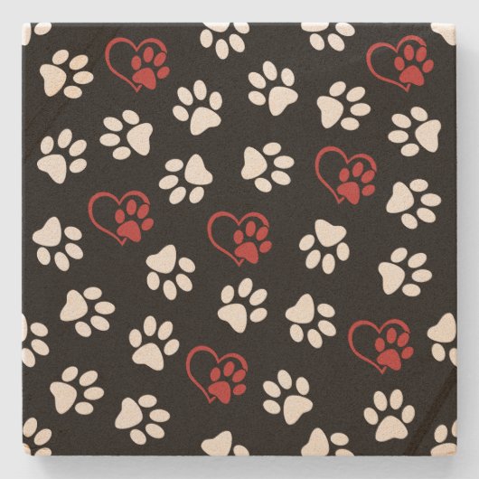 Patroon van poten, witte poten, rode poten, harten stenen onderzetter (Voorkant)