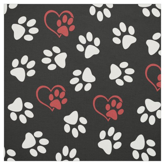 Patroon van poten, witte poten, rode poten, harten stof (Swatch)