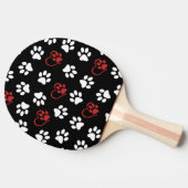 Patroon van poten, witte poten, rode poten, harten tafeltennisbatje (Zijkant)