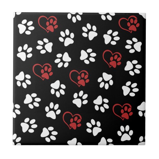 Patroon van poten, witte poten, rode poten, harten tegeltje (Voorkant)