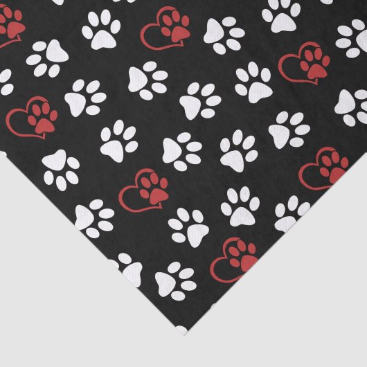 Patroon van poten, witte poten, rode poten, harten tissuepapier (Detail)