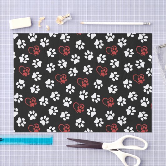 Patroon van poten, witte poten, rode poten, harten tissuepapier (Craft)