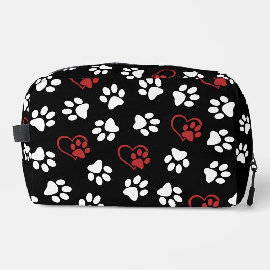 Patroon van poten, witte poten, rode poten, harten toilettasje (Voorkant)