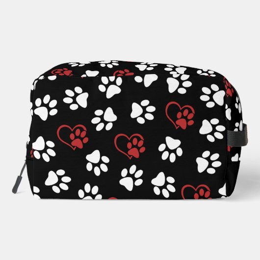 Patroon van poten, witte poten, rode poten, harten toilettasje (Achterkant)