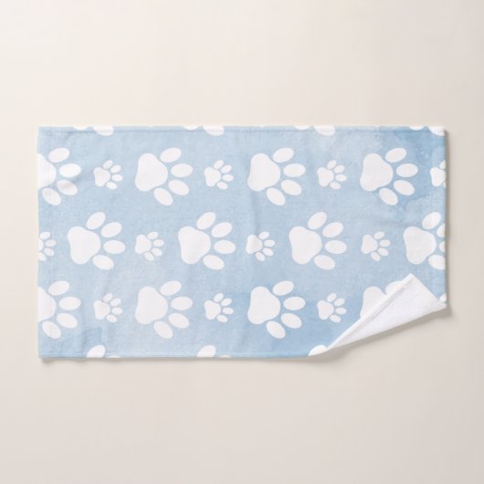 Patroon van poten, witte poten, Waterverven, blauw Bad Handdoek (Handdoek)