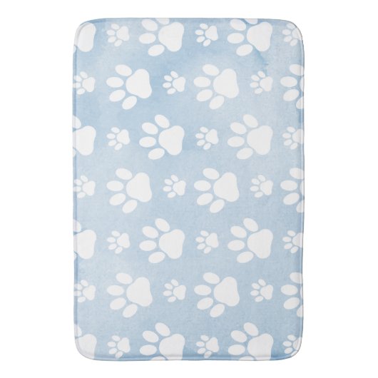 Patroon van poten, witte poten, Waterverven, blauw Badmat (Voorkant Verticaal)