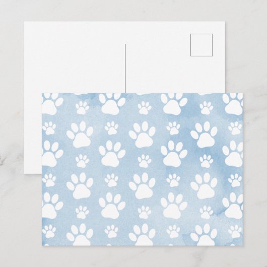 Patroon van poten, witte poten, Waterverven, blauw Briefkaart (Voorkant / Achterkant)