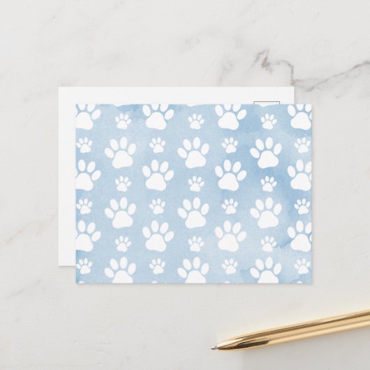 Patroon van poten, witte poten, Waterverven, blauw Briefkaart (Voorkant / Achterkant in situ)