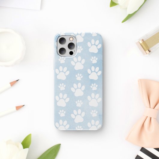 Patroon van poten, witte poten, Waterverven, blauw Case-Mate iPhone Case