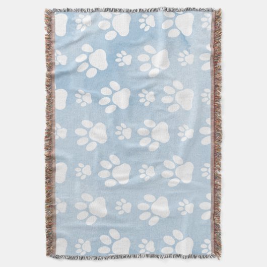 Patroon van poten, witte poten, Waterverven, blauw Deken (Voorkant Verticaal)