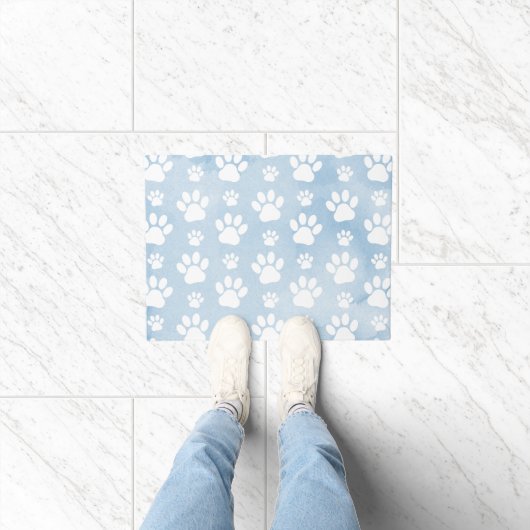 Patroon van poten, witte poten, Waterverven, blauw Deurmat (Binnen)