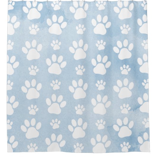 Patroon van poten, witte poten, Waterverven, blauw Douchegordijn (Voorkant)