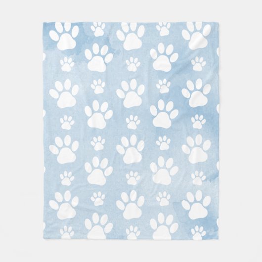 Patroon van poten, witte poten, Waterverven, blauw Fleece Deken (Voorkant)