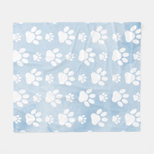 Patroon van poten, witte poten, Waterverven, blauw Fleece Deken (Voorkant (Horizontaal))