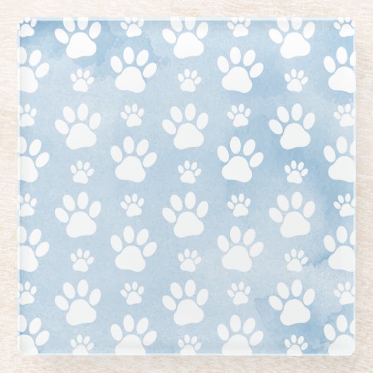 Patroon van poten, witte poten, Waterverven, blauw Glazen Onderzetter (Voorkant)