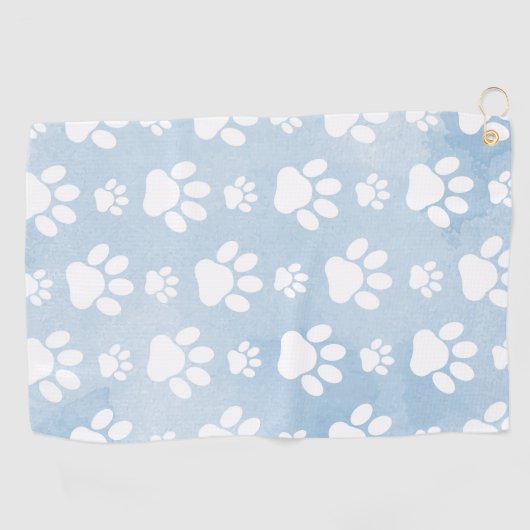 Patroon van poten, witte poten, Waterverven, blauw Golfhanddoek (Horizontaal)