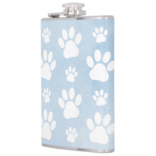 Patroon van poten, witte poten, Waterverven, blauw Heupfles (Links)