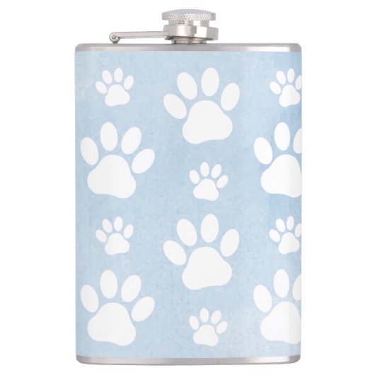 Patroon van poten, witte poten, Waterverven, blauw Heupfles (Voorkant)