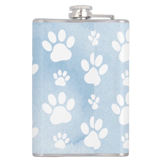 Patroon van poten, witte poten, Waterverven, blauw Heupfles (Achterkant)