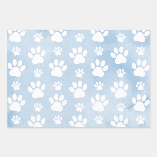 Patroon van poten, witte poten, Waterverven, blauw Inpakpapier Vel (Voorkant 2)