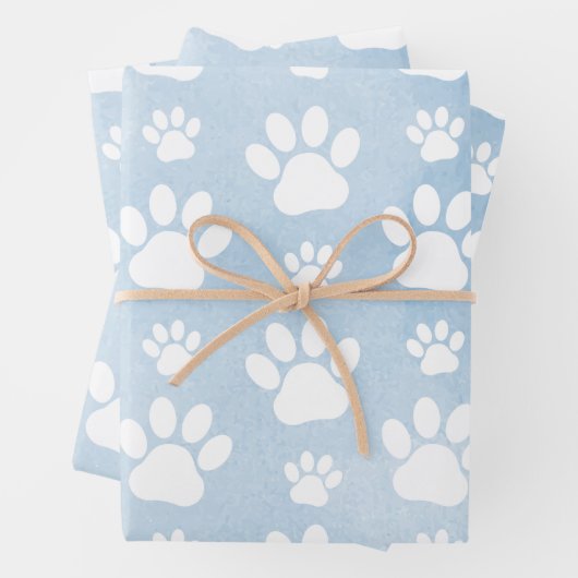 Patroon van poten, witte poten, Waterverven, blauw Inpakpapier Vel (In situ)