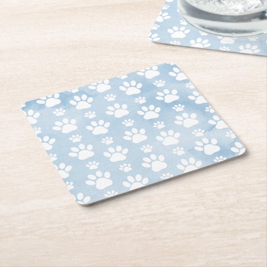 Patroon van poten, witte poten, Waterverven, blauw Kartonnen Onderzetters (Schuin)