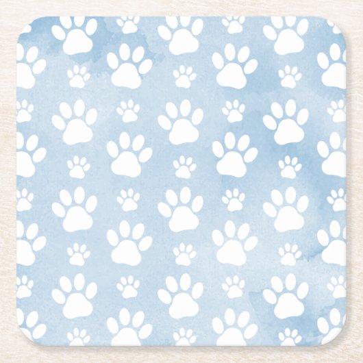 Patroon van poten, witte poten, Waterverven, blauw Kartonnen Onderzetters (Voorkant)