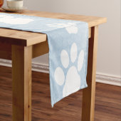 Patroon van poten, witte poten, Waterverven, blauw Korte Tafelloper (Voorbeeld)