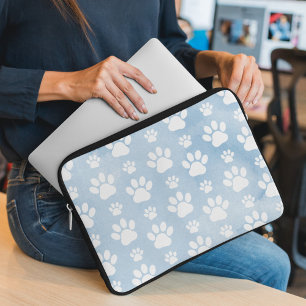 Patroon van poten, witte poten, Waterverven, blauw Laptop Sleeve