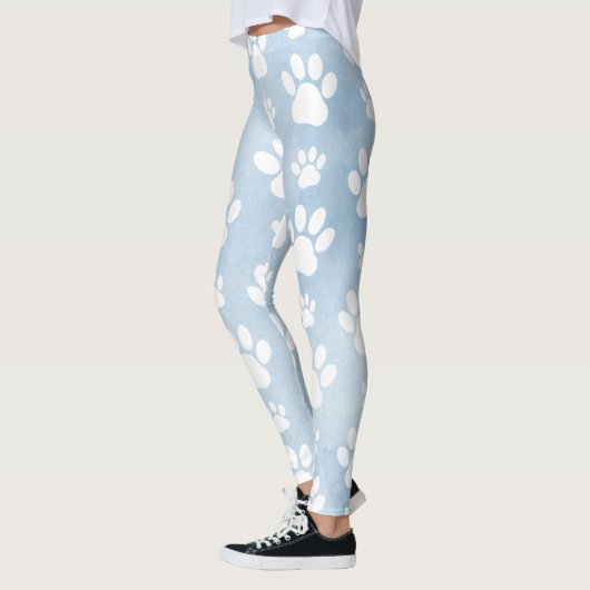 Patroon van poten, witte poten, Waterverven, blauw Leggings (Links)