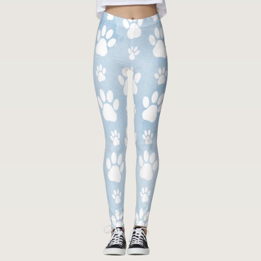 Patroon van poten, witte poten, Waterverven, blauw Leggings (Voorkant)