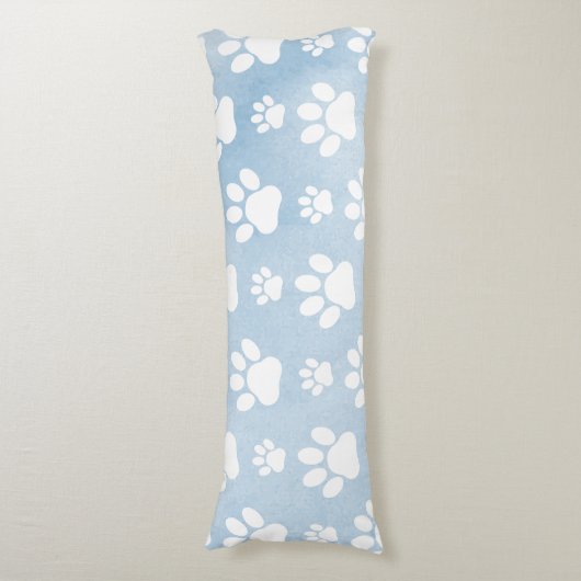 Patroon van poten, witte poten, Waterverven, blauw Lichaamskussen (Voorkant Verticaal)