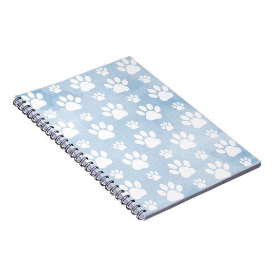 Patroon van poten, witte poten, Waterverven, blauw Notitieboek (Rechterzijde)