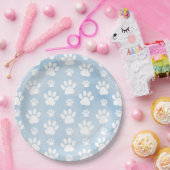 Patroon van poten, witte poten, Waterverven, blauw Papieren Bordje (Feest)