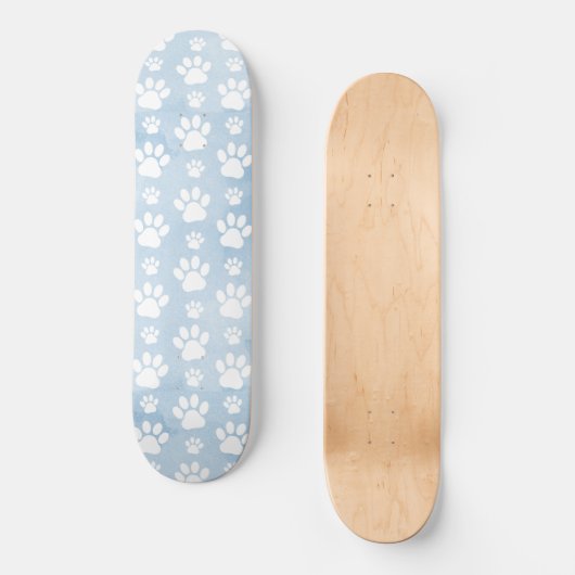 Patroon van poten, witte poten, Waterverven, blauw Persoonlijk Skateboard (Voorkant)