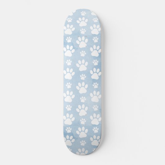 Patroon van poten, witte poten, Waterverven, blauw Persoonlijk Skateboard (Voorkant)