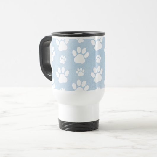 Patroon van poten, witte poten, Waterverven, blauw Reisbeker (Voorkant links)