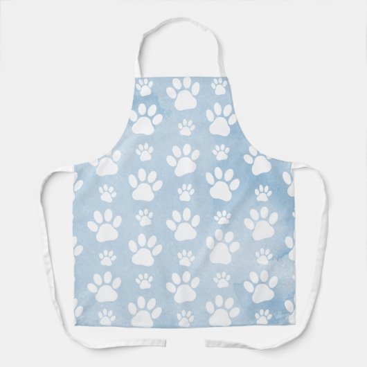 Patroon van poten, witte poten, Waterverven, blauw Schort (Voorkant)
