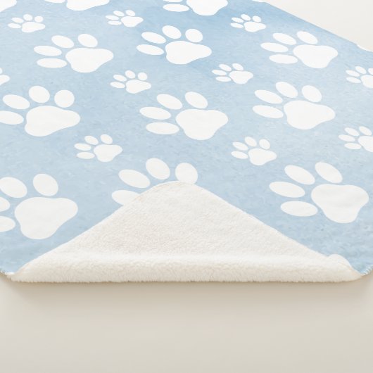 Patroon van poten, witte poten, Waterverven, blauw Sherpa Deken (3/4)