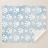 Patroon van poten, witte poten, Waterverven, blauw Sherpa Deken (Voorkant (horizontaal))