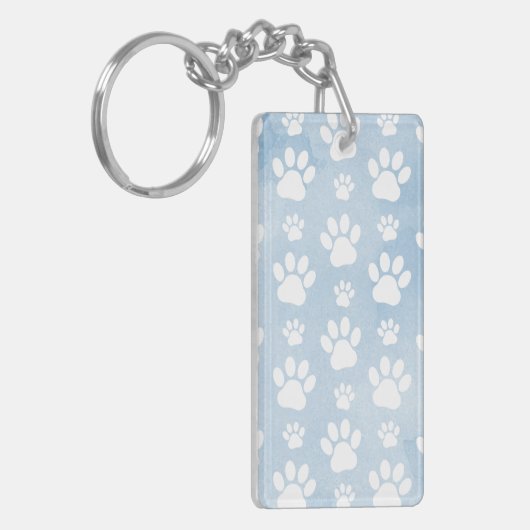 Patroon van poten, witte poten, Waterverven, blauw Sleutelhanger (Voorkant Links)