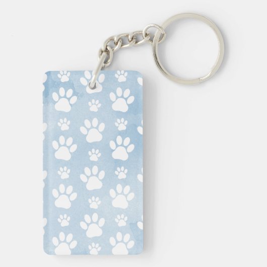 Patroon van poten, witte poten, Waterverven, blauw Sleutelhanger (achterkant)