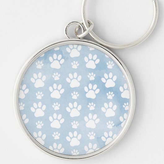 Patroon van poten, witte poten, Waterverven, blauw Sleutelhanger (Voorkant)