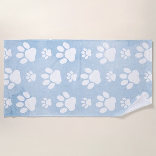 Patroon van poten, witte poten, Waterverven, blauw Strandlaken (Voorkant)