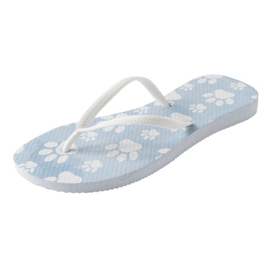 Patroon van poten, witte poten, Waterverven, blauw Teenslippers (Schuin)