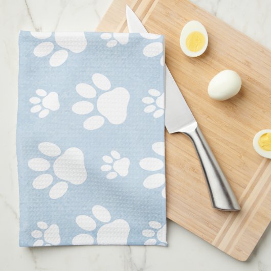 Patroon van poten, witte poten, Waterverven, blauw Theedoek (Quarter Fold)